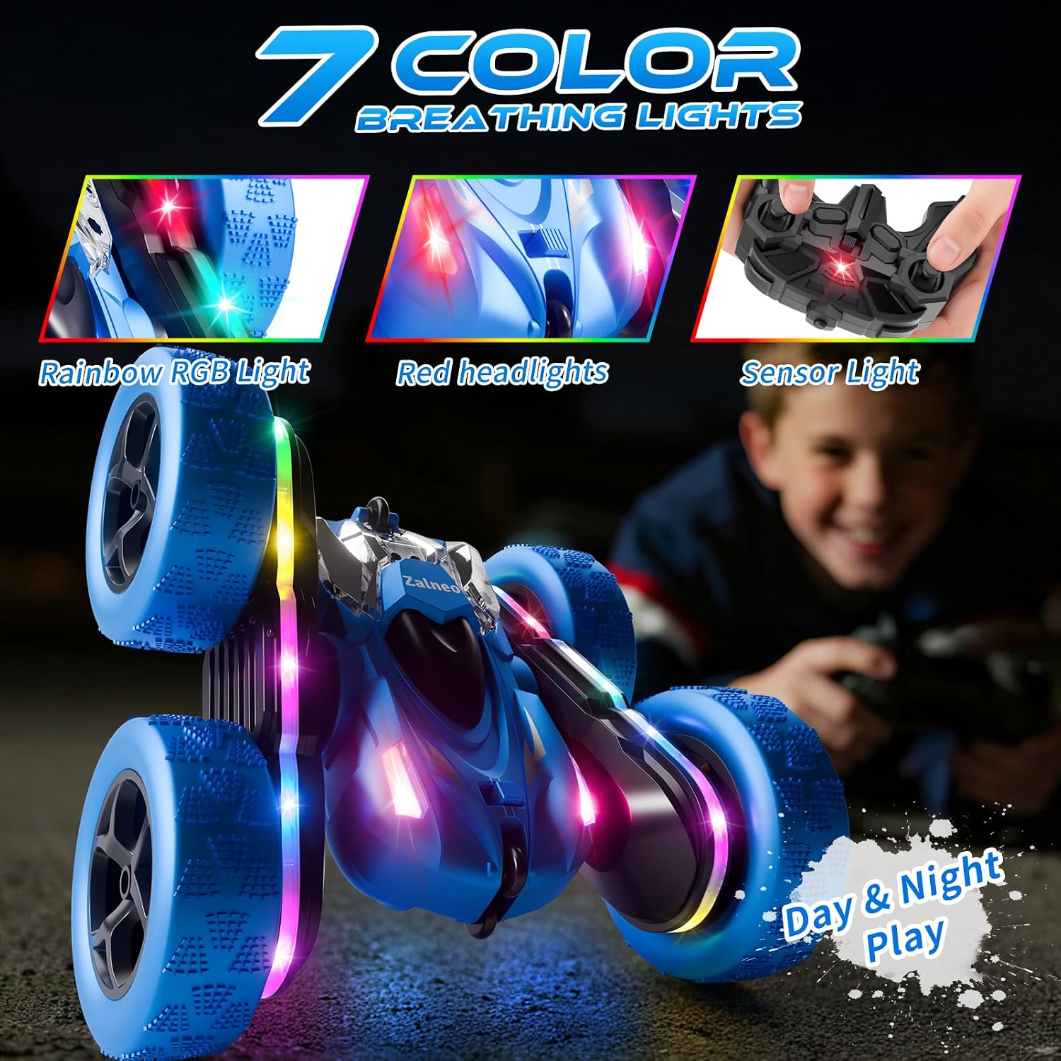 Remote Control Stunt Car 4WD 360° Flip Double‑Sided RC Cars, LED Light Bar, USB‑C Modular Battery, 2.4 GHz Outdoor