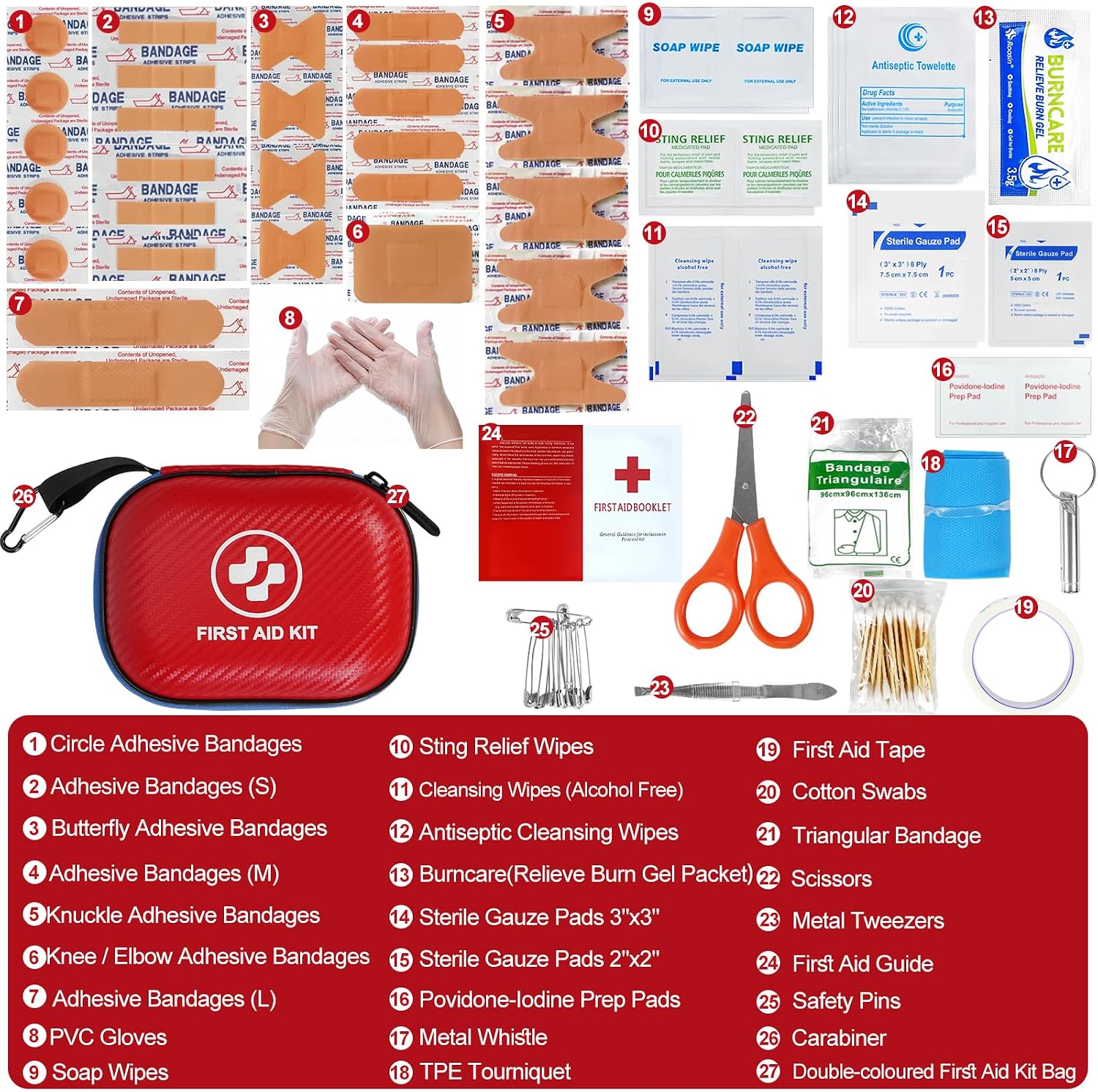 Small First Aid Kit - 185 Pieces Waterproof Emergency Kit for Home, Car, Office, Travel, Camping, Hiking & Outdoor