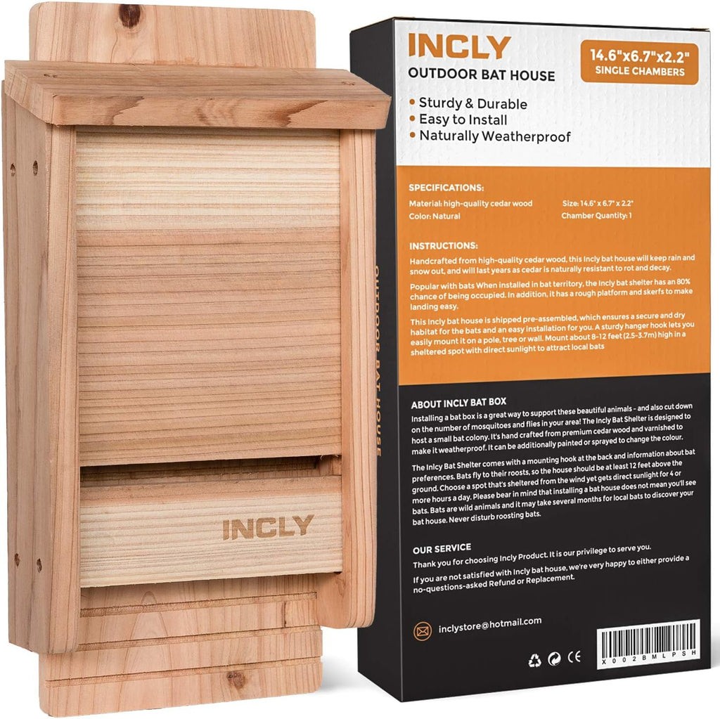 Small Bat House Kit for Outdoors 14.6"x6.7"x2.2" Shelter Box Roosting Single Chamber Natural Cedar Wood, Pre-Finished