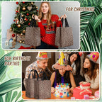 80 Pieces Leopard Gift Bags Set Glossy Reusable Tote with Handles Grocery Bags for Wedding, Bachelorette Party