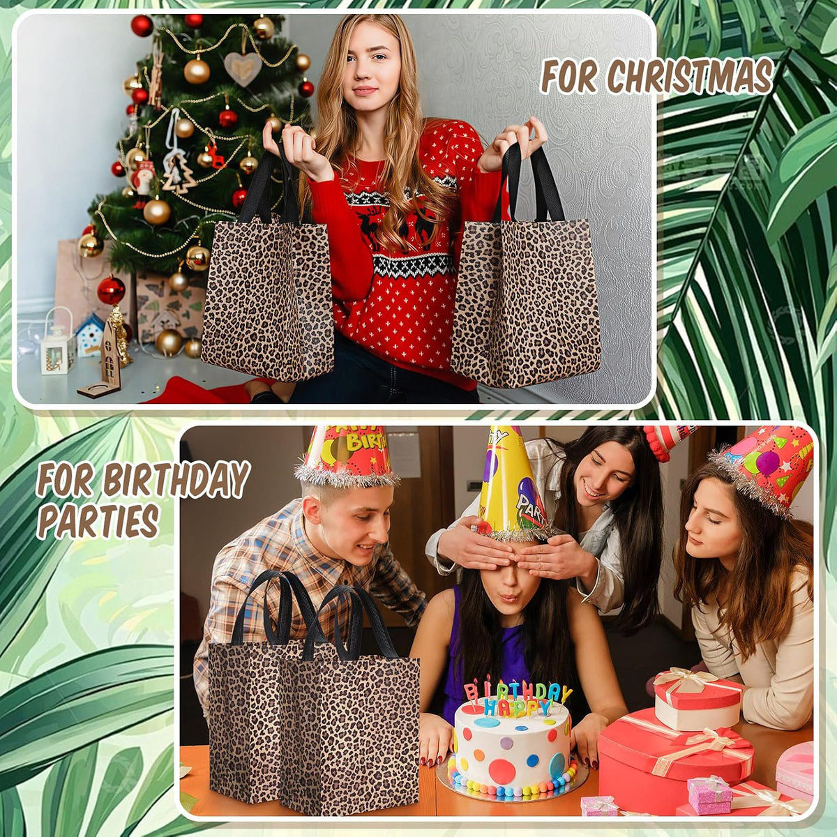 80 Pieces Leopard Gift Bags Set Glossy Reusable Tote with Handles Grocery Bags for Wedding, Bachelorette Party