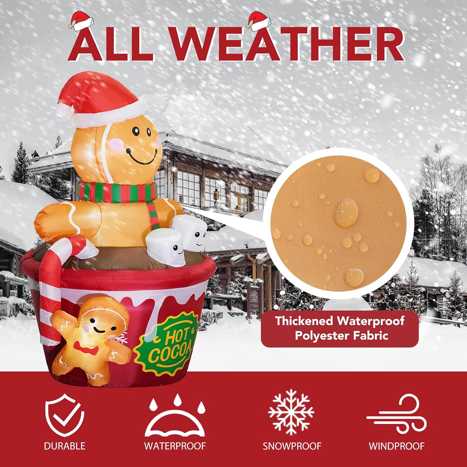 6 FT Christmas Inflatables Outdoor Decorations, Cute Christmas Blow Up Yard Decorations Gingerbread Man in Hot Cocoa
