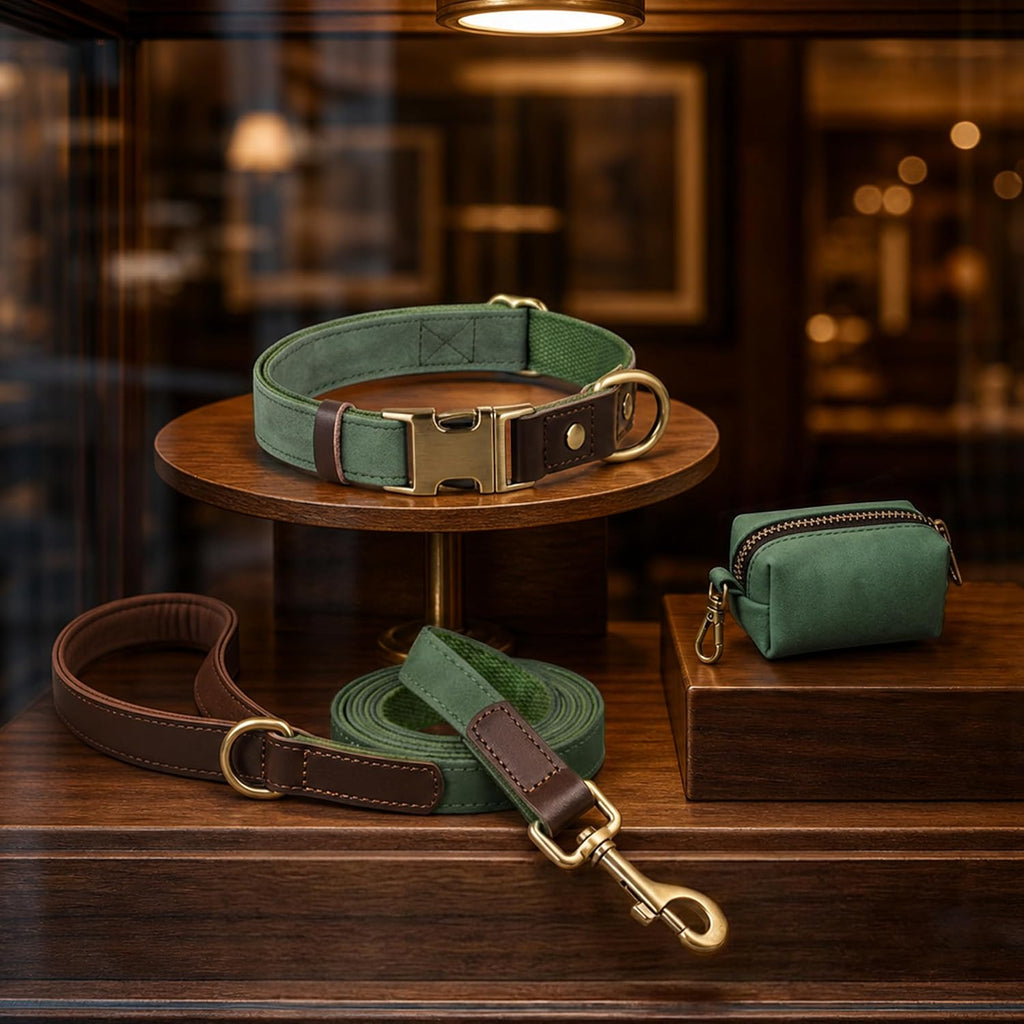 PU Leather Dog Collar for Small Dogs Puppy, Soft Lining, Green S