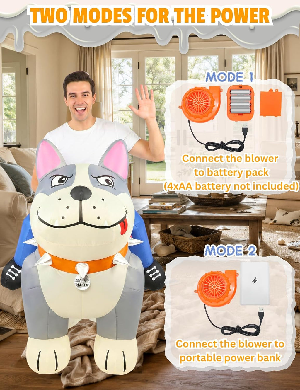 Inflatable Dog Costume for Adults, Funny Halloween Costume for Men, Blow Up Pitbull Animal Costume, Inflatable