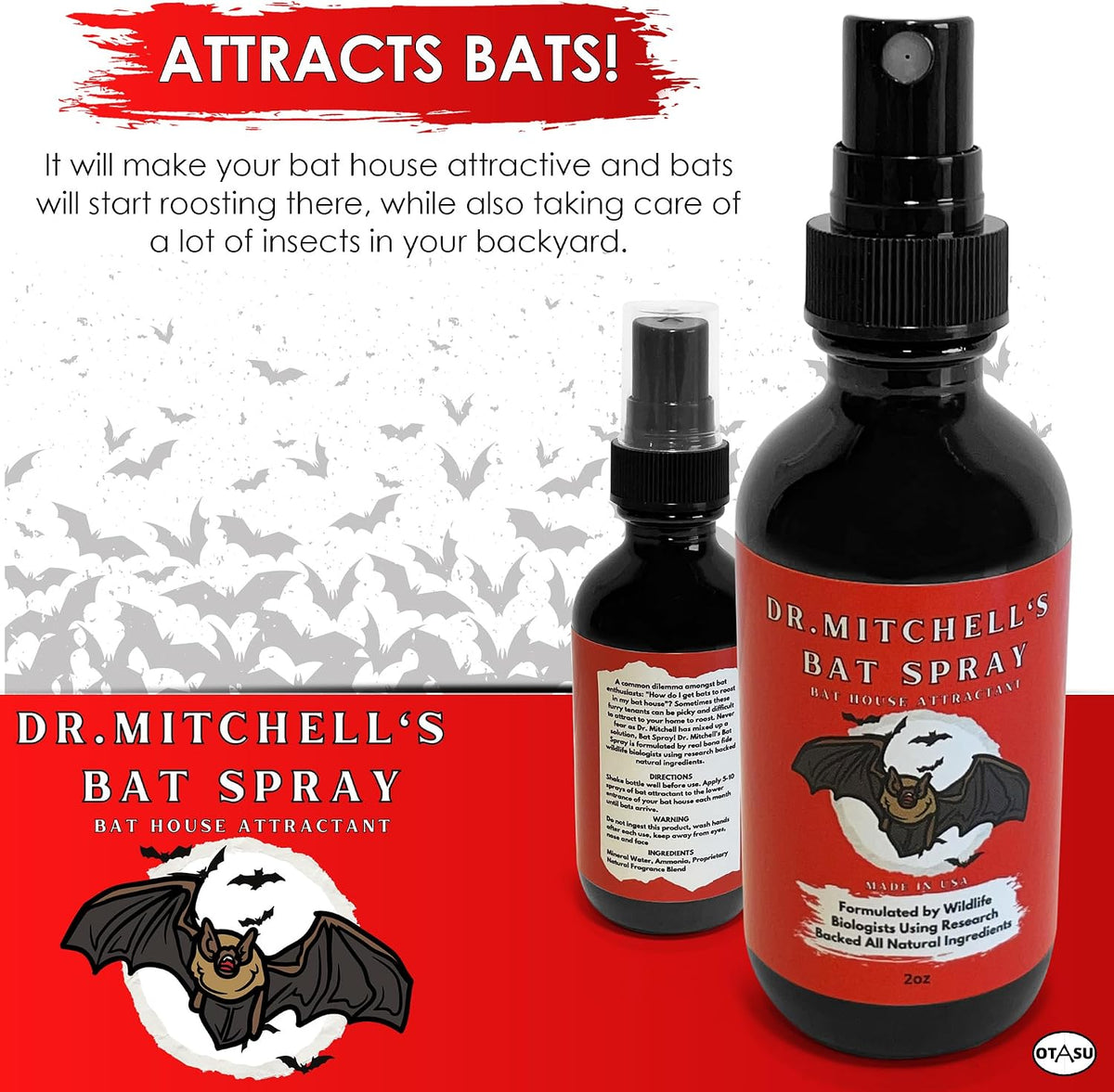 Dr. Mitchell’s Bat Spray - Attractant Bait Lure for Bat Houses - 2oz Bottle - Research-Backed All-Natural Pheromone