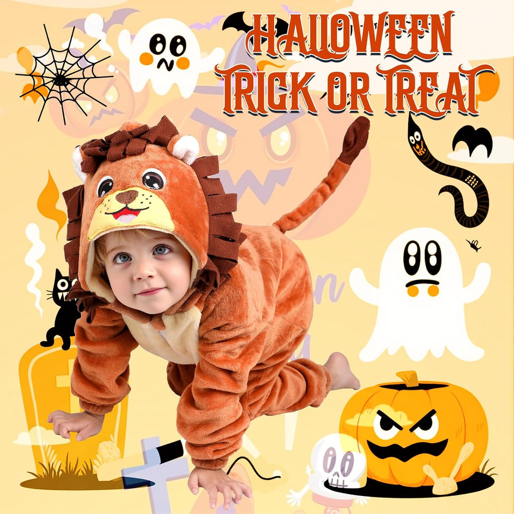 Toddler Baby Animal Costume Kids Toddler Dinosaur Lion Halloween Costume with Tail, Soft Dress Up for Baby Boys Girls