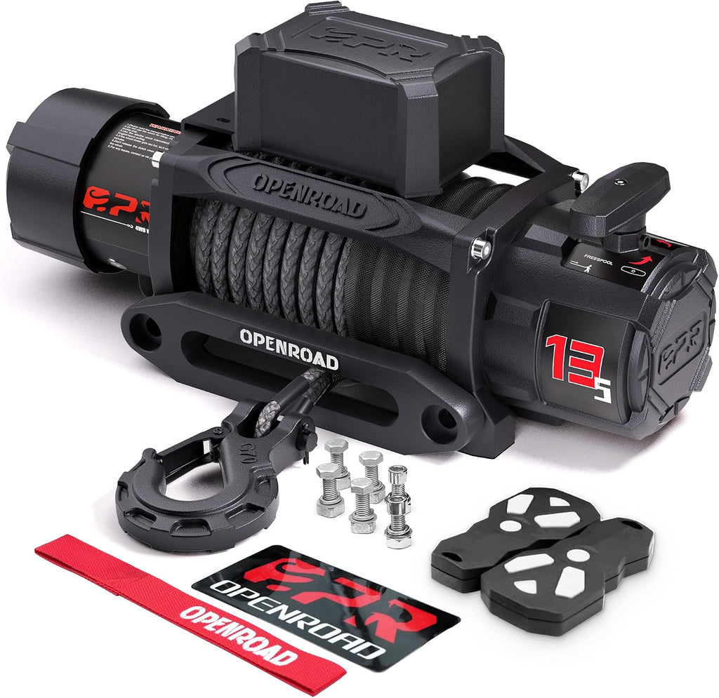 13500 lb Recovery Winch with Synthetic Rope and 2 Wireless Remotes - IP68 Waterproof 12V Electric Winch for Jeep