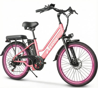 24 Inch Electric Bike for Adults, Step Through Ebike for Women, Peak 1000W Motor 22MPH, 48V 20AH Removable Battery Up
