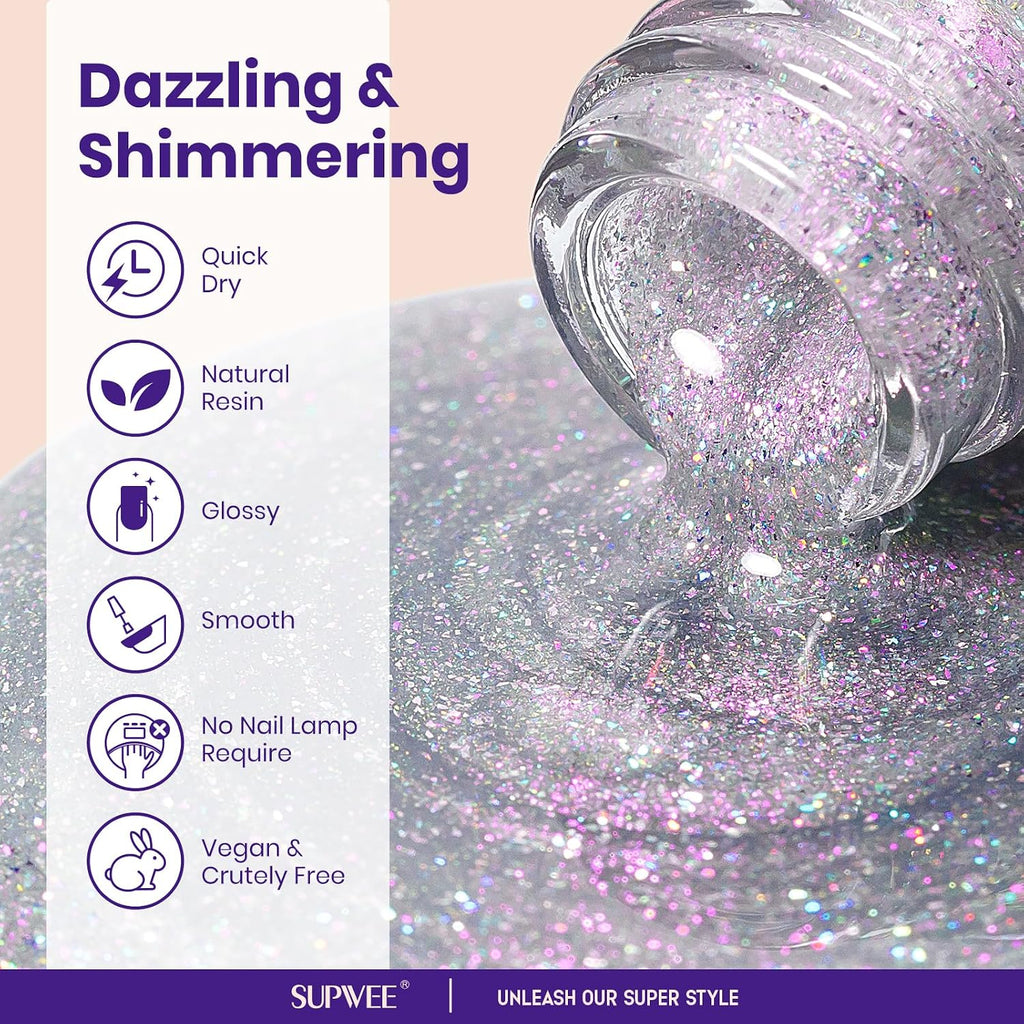 Glitter Holographic Nail Polish Quick Dry Shimmer Nail Polish