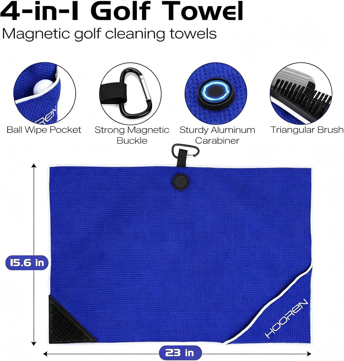 Magnetic Golf Towel, 4-in-1 Golf Club Cleaning Kit with Groove Cleaner Brush & Storage Pocket, 3-Stage Waffle