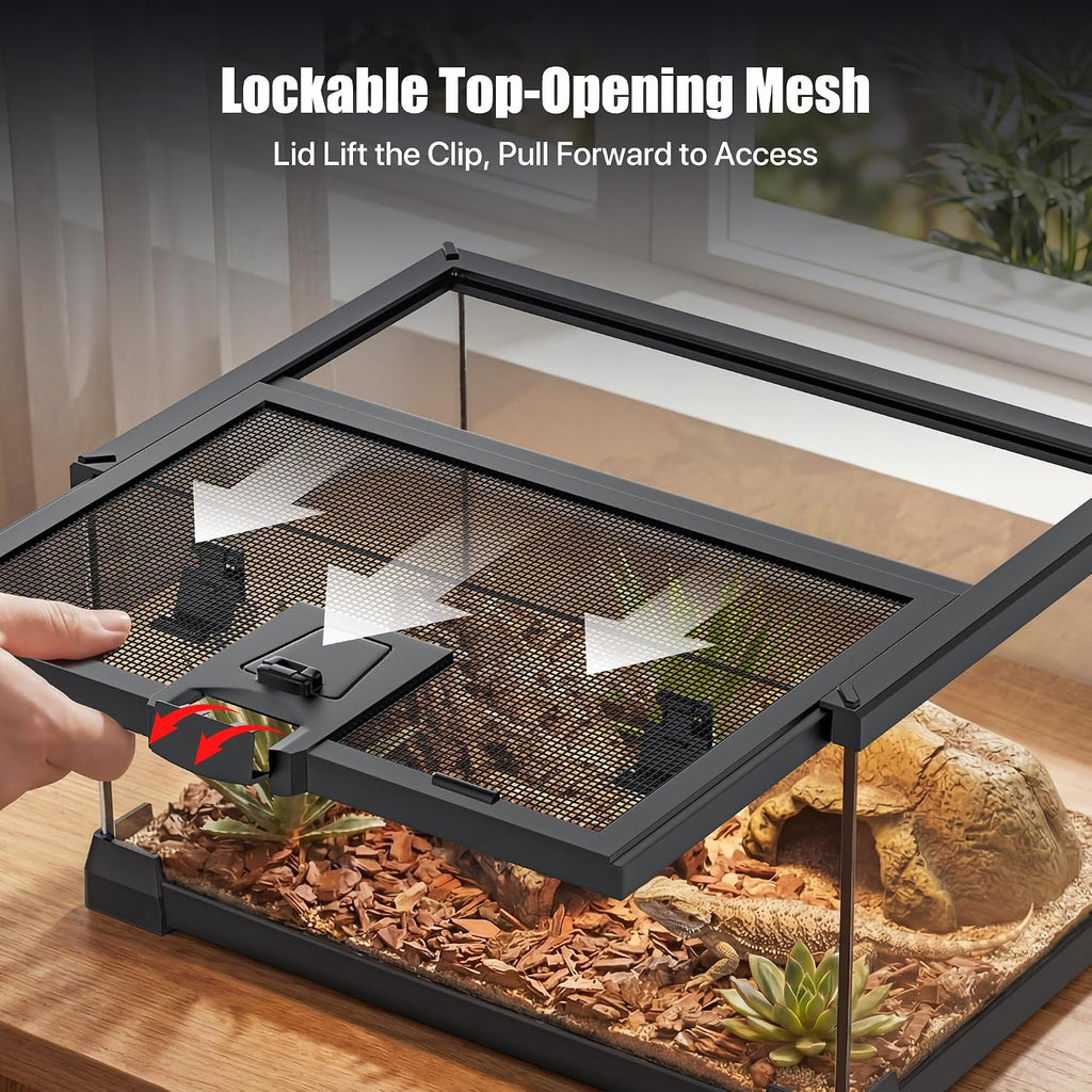 2.5 Gallon Fully Assembled Glass Reptile Enclosure, 12" x 8" x 6" | Top Opening Small Reptile Terrarium Tank for Tiny