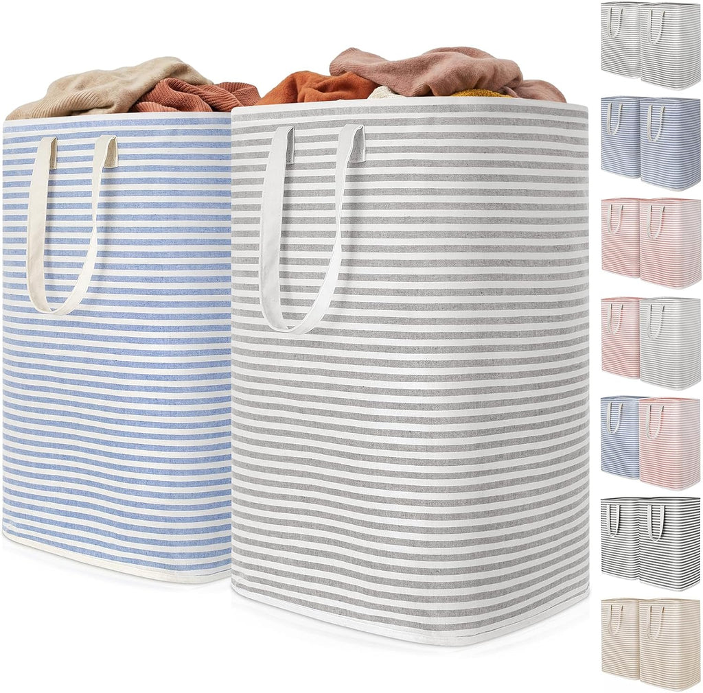 2 Pack Laundry Basket 80L Each, Collapsible Clothes Hamper with Reinforced Handles, Freestanding Waterproof Design