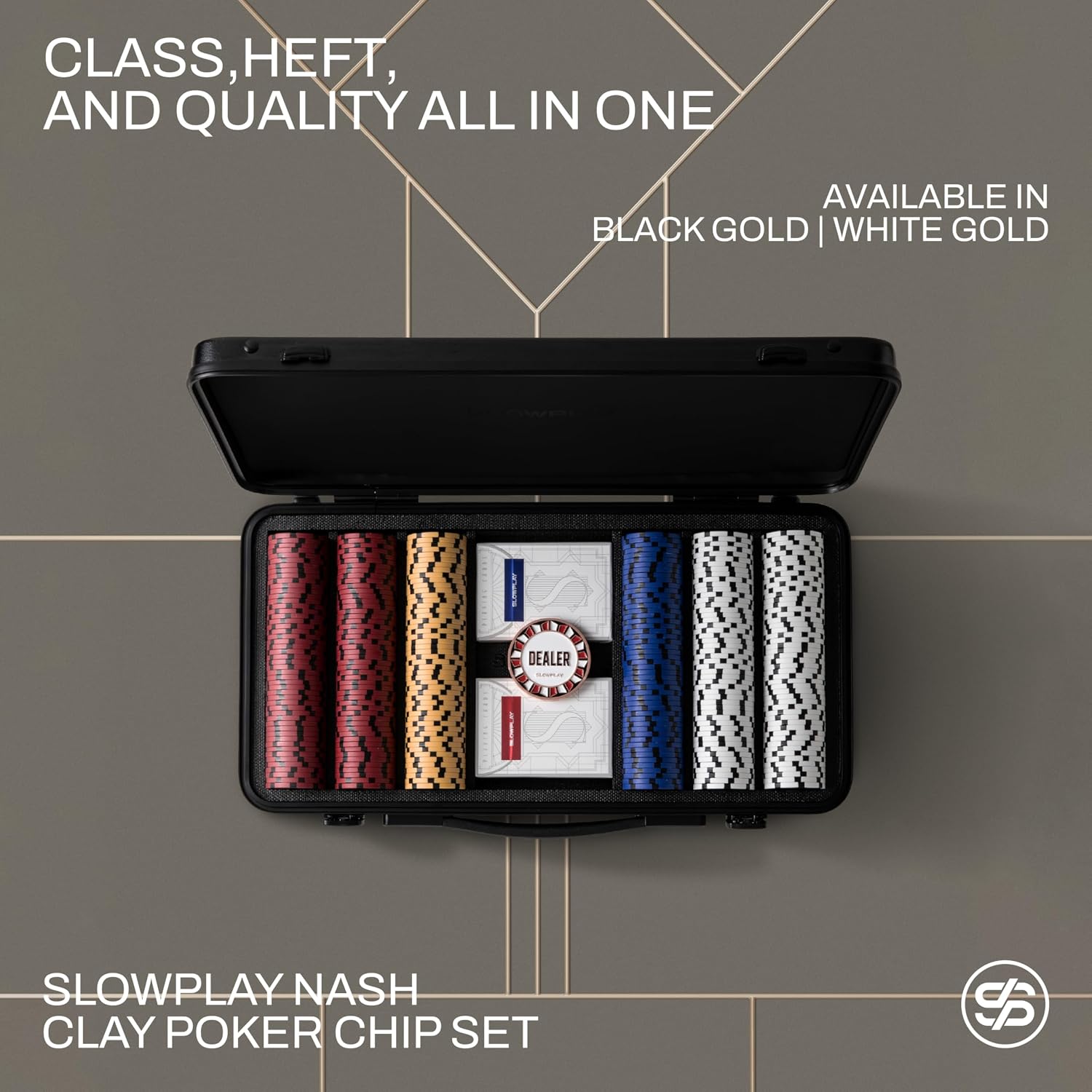 Nash Clay Poker Set, 14g&40mm Poker Chips for Texas Hold'em | Black Gold Edition; 500 pcs Numbered Full Set; premium
