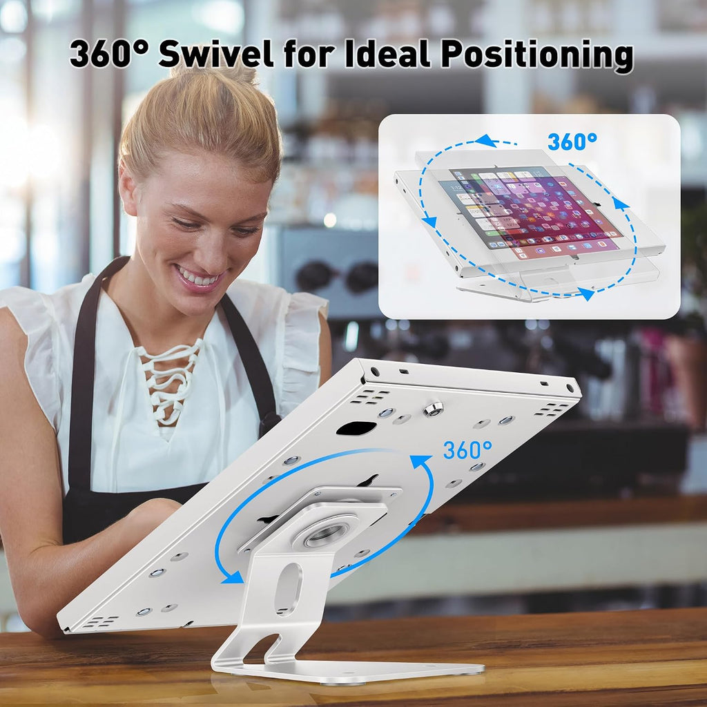 Anti-Theft Tablet Stand – iPad Locking & Security Stand, Countertop & Wall Mount POS Stand, 360° Swivel Kiosk Stand