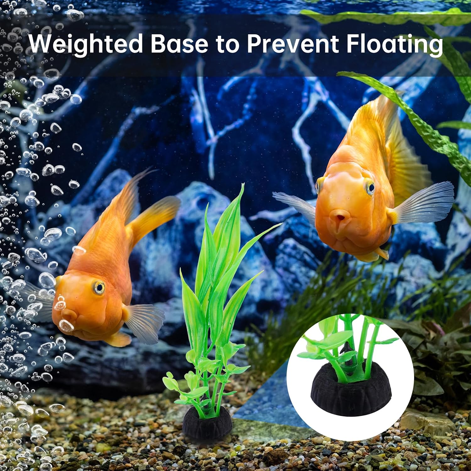 9PC Artificial Aquarium Plants Fish Tank Decor Betta Driftwood Green | Weighted Base With Rock Mountain, Non-Fading