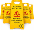 Caution Wet Floor Signs 5 Pack - 24 Inch, High Visibility Yellow Slippery When Wet Sign - Bilingual Safety Warning