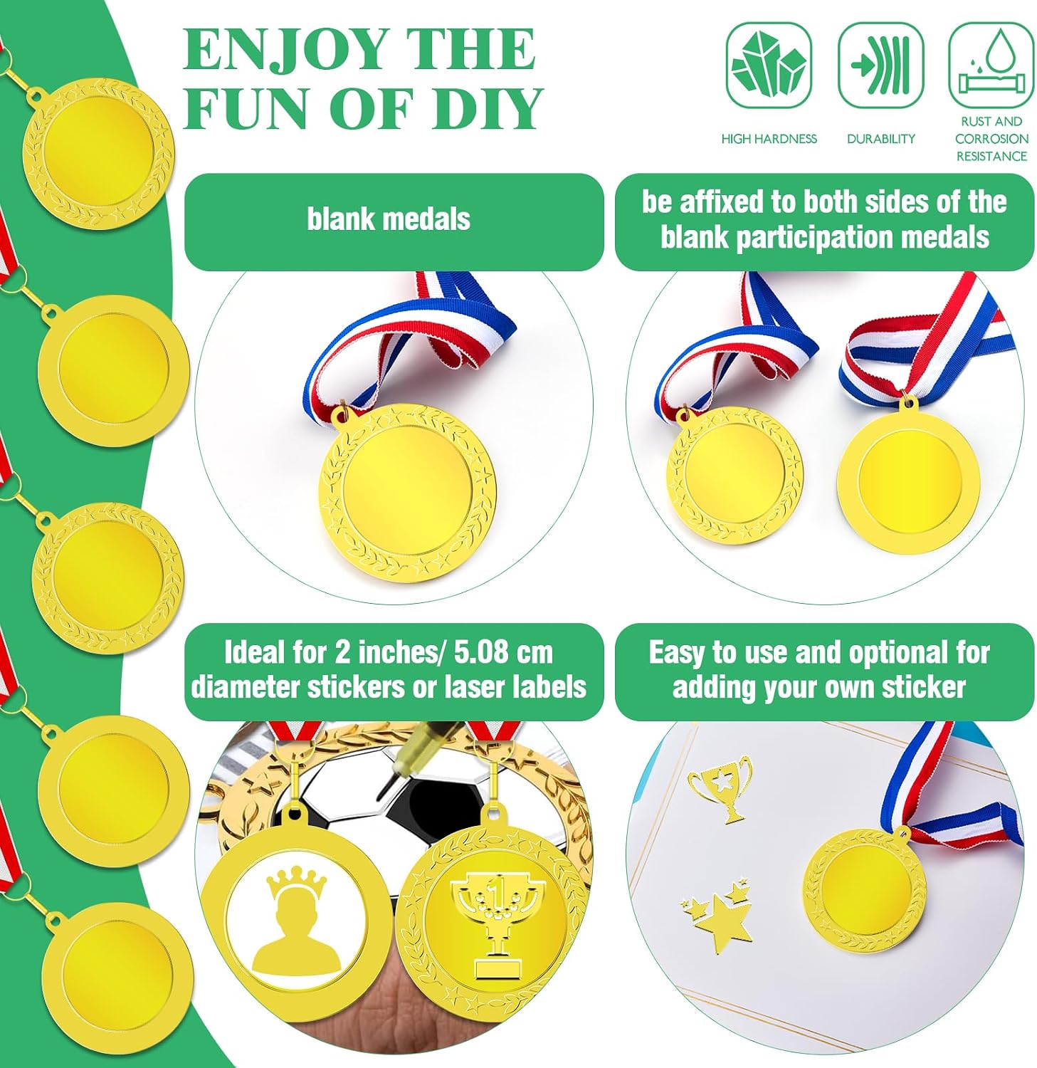 Gold Silver Bronze Blank Award Medals with Neck Ribbons, 1st 2nd 3rd Metal Winner Prize Participation Trophy Make