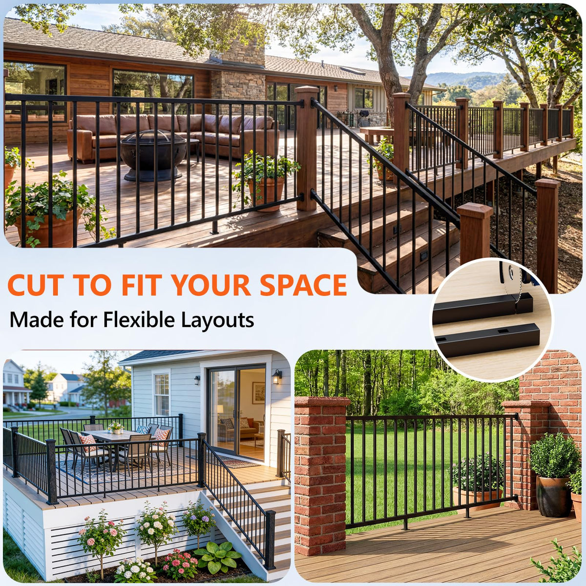 4 Pack 36 in H x 8 ft W Modular Aluminum Deck Railing Kit(4 Pannel)