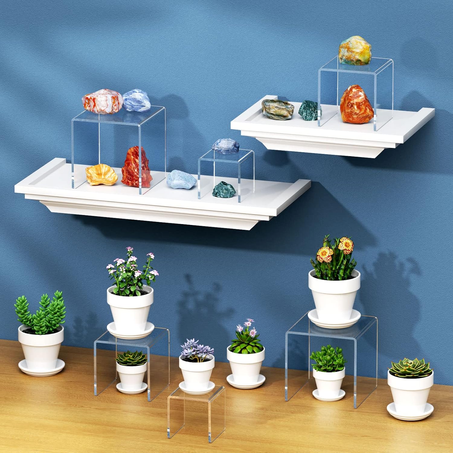 Acrylic Risers Display Stand 2 Set, Clear Display Risers Shelf,3x4x5 | Acrylic Risers Stand Shelves for Funko Pop