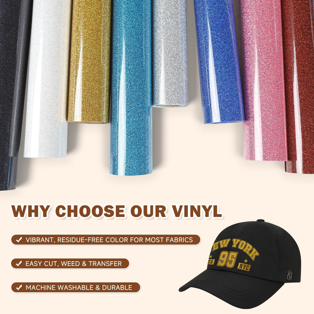 Silver Glitter Heat Transfer Vinyl HTV Roll - 12" x 10 Ft Iron On Vinyl for T-Shirts, Silver HTV Vinyl for All Cutter