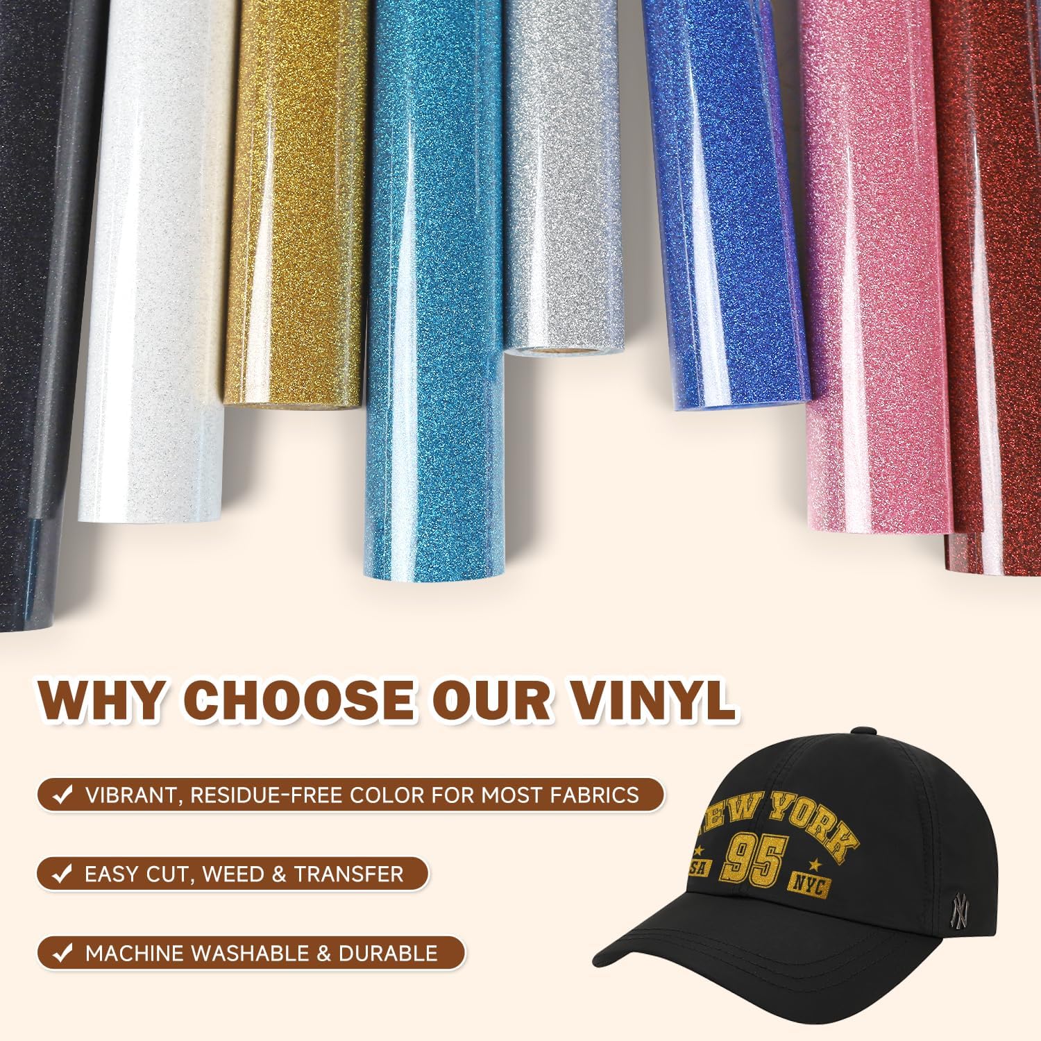Silver Glitter Heat Transfer Vinyl HTV Roll - 12" x 10 Ft Iron On Vinyl for T-Shirts, Silver HTV Vinyl for All Cutter