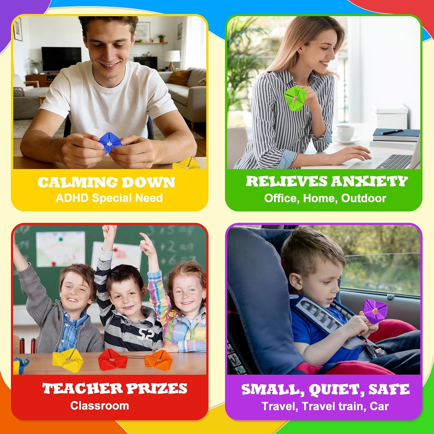 Fidget Sensory Toys for Kids - 6Pack Quiet Textures Sensory Flip Cube for ADHD, Anxiety & Stress Relief, Non-Toxic