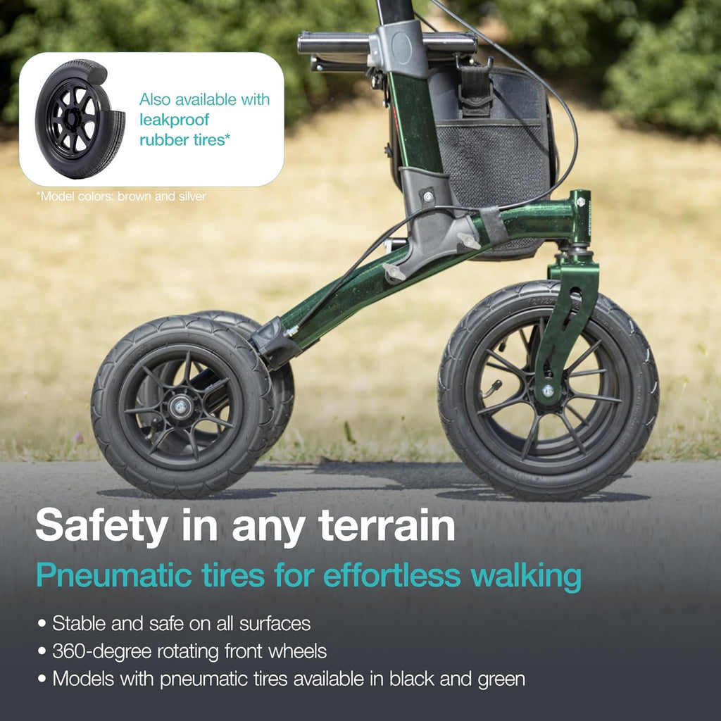 All Terrain Walker Rollator with 12” Pneumatic Tires – Foldable Outdoor Walkers for Seniors with Seat, Lightweight &