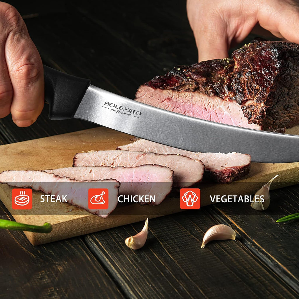 8 Inch Curved Breaking Knife, Butcher Knife for Meat Cutting