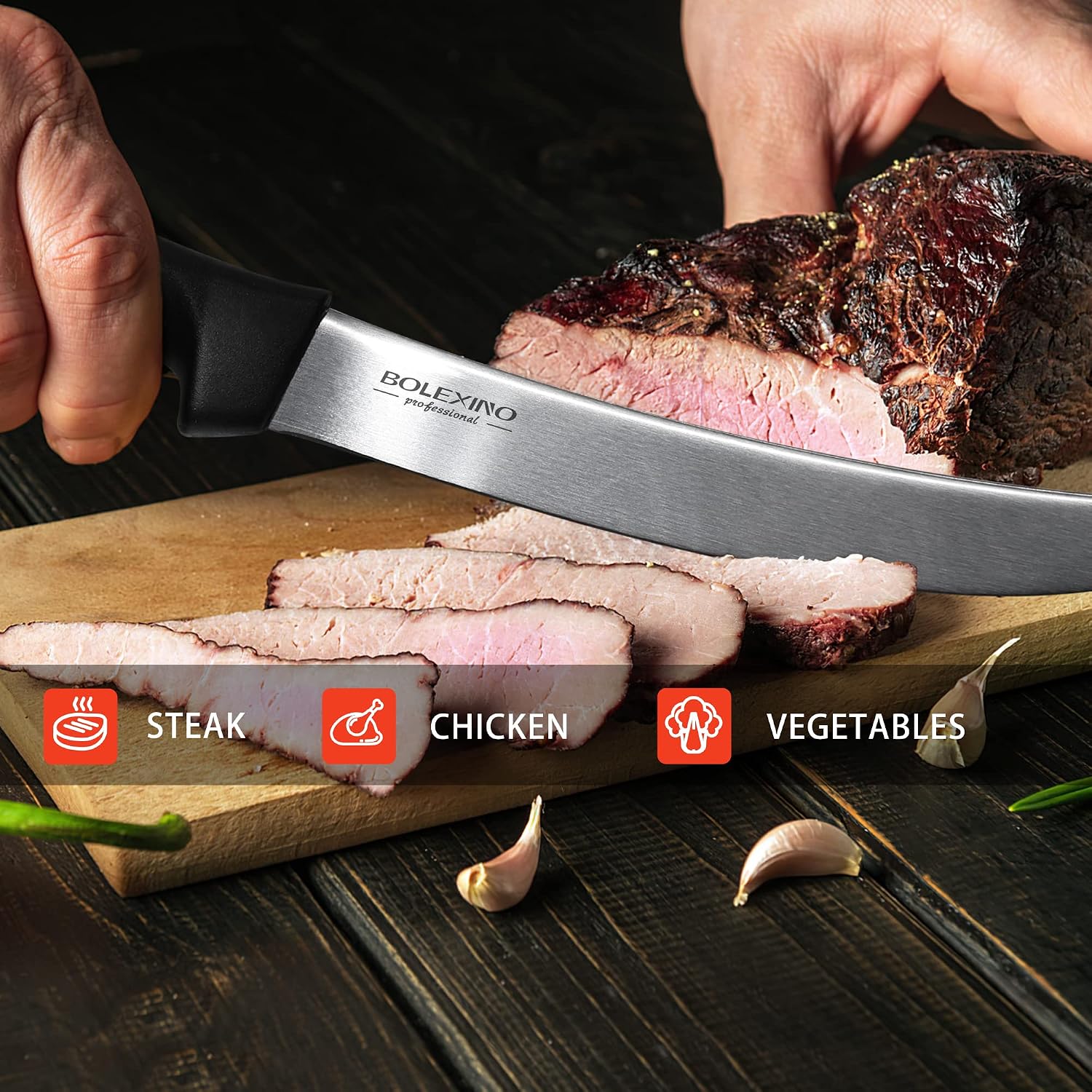 8 Inch Curved Breaking Knife, Butcher Knife for Meat Cutting