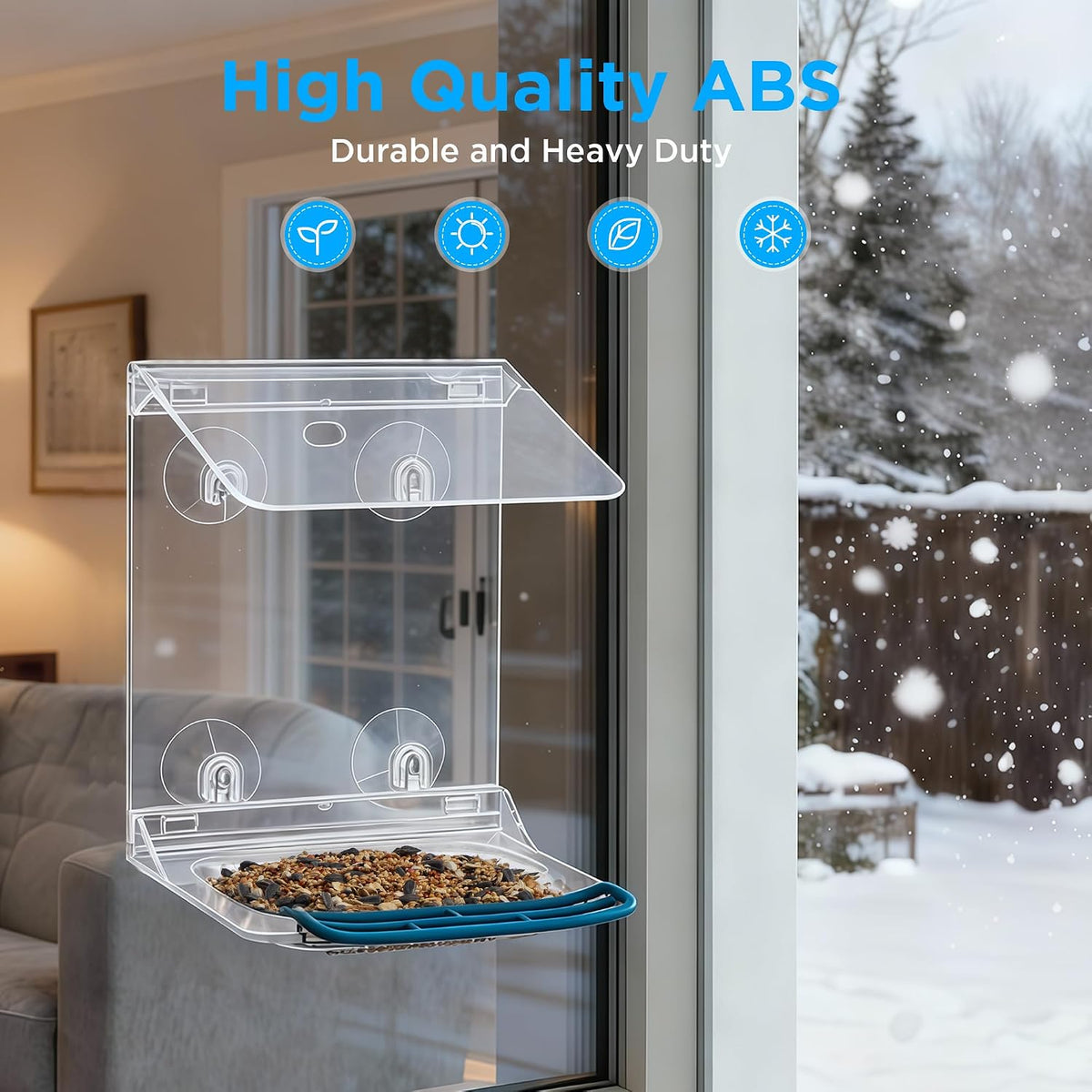 Window Bird Feeder for Outdoors with Strong Suction Cups,Sturdy and Durable Acrylic Birdfeeders for Viewing Wild