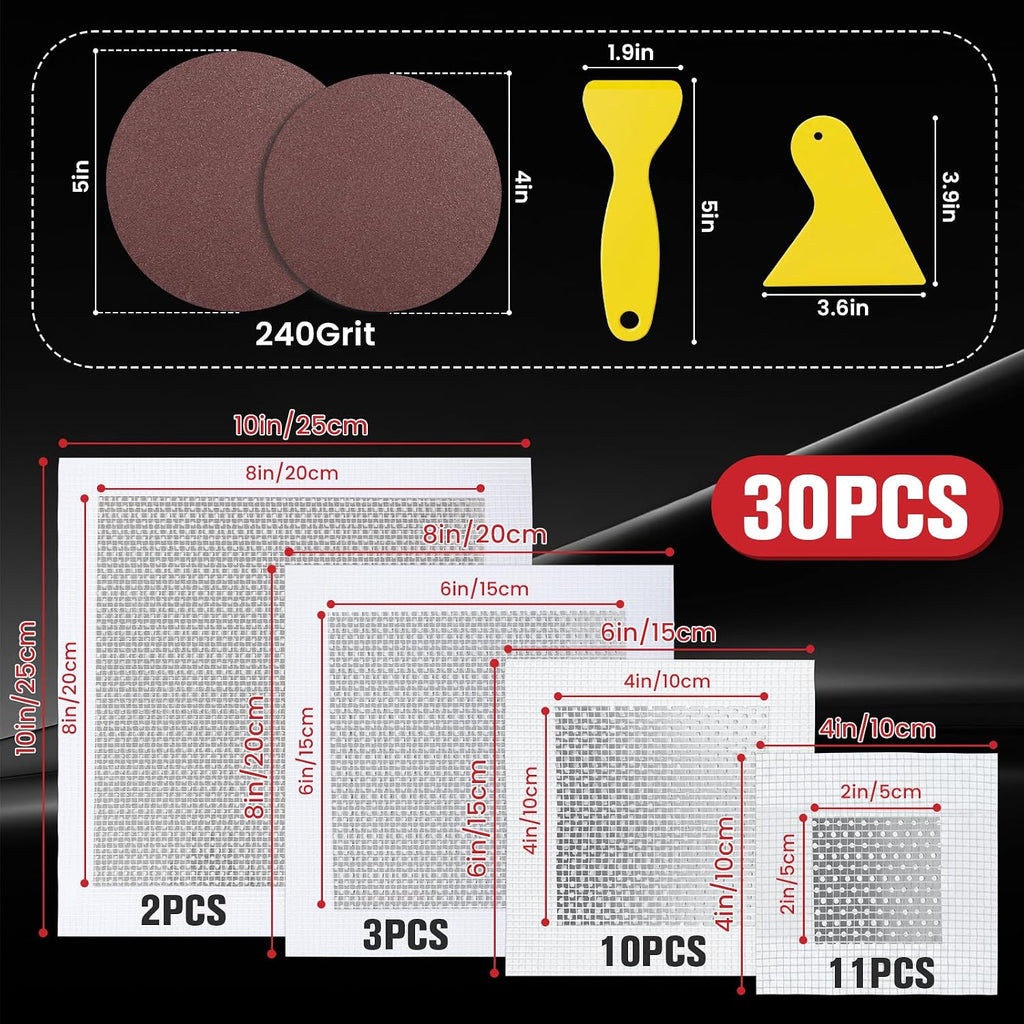 Drywall Repair Kit 30 Pack, 2/4/6/8 inch Drywall Repairs Patch, Dry Wall Patch with Scraper and Sandpaper for Drywall