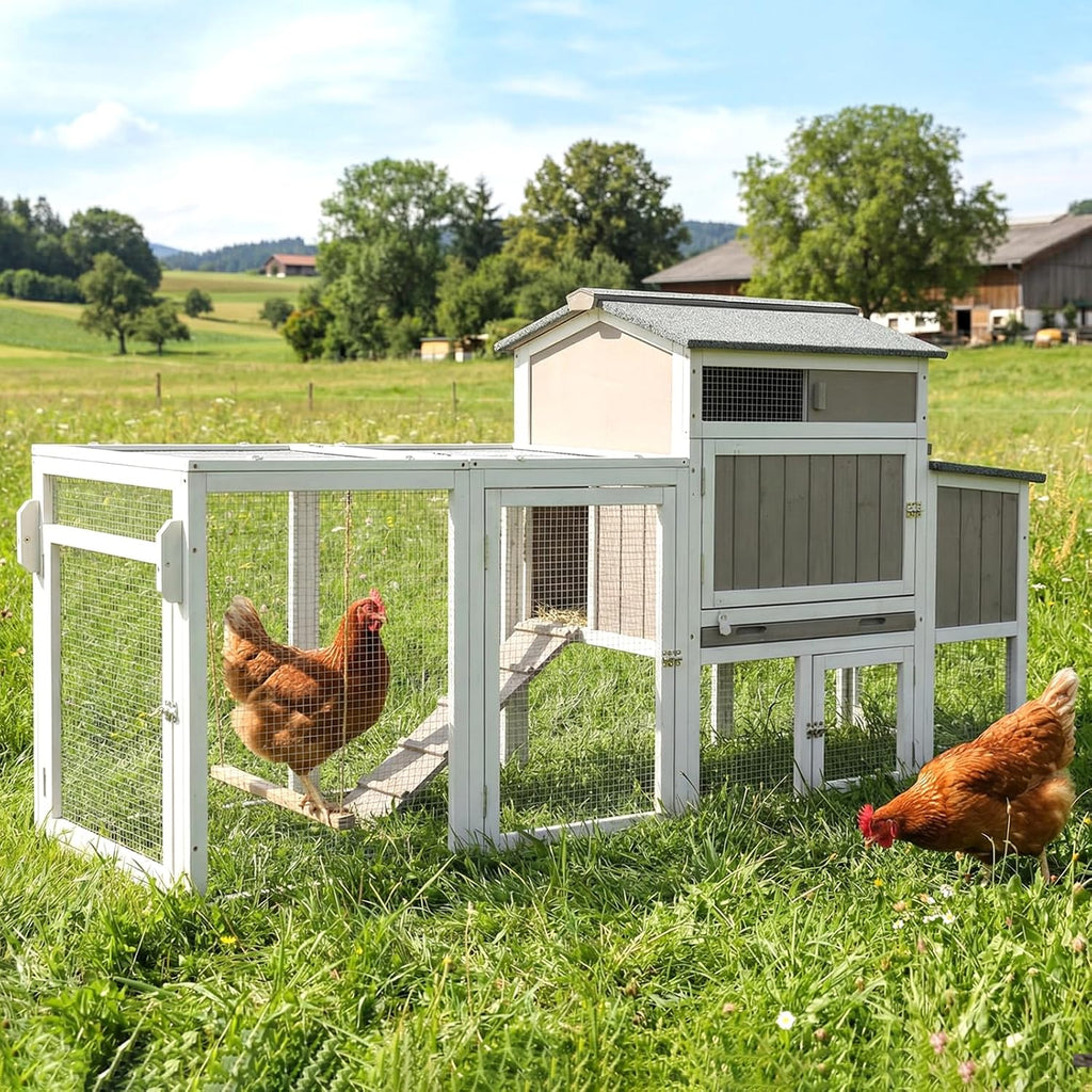 78" Mobile Chicken Coop with Wheels, Large Outdoor Hen House with Nesting Box, Run Ramp, and Pull-Out Tray for 2-4