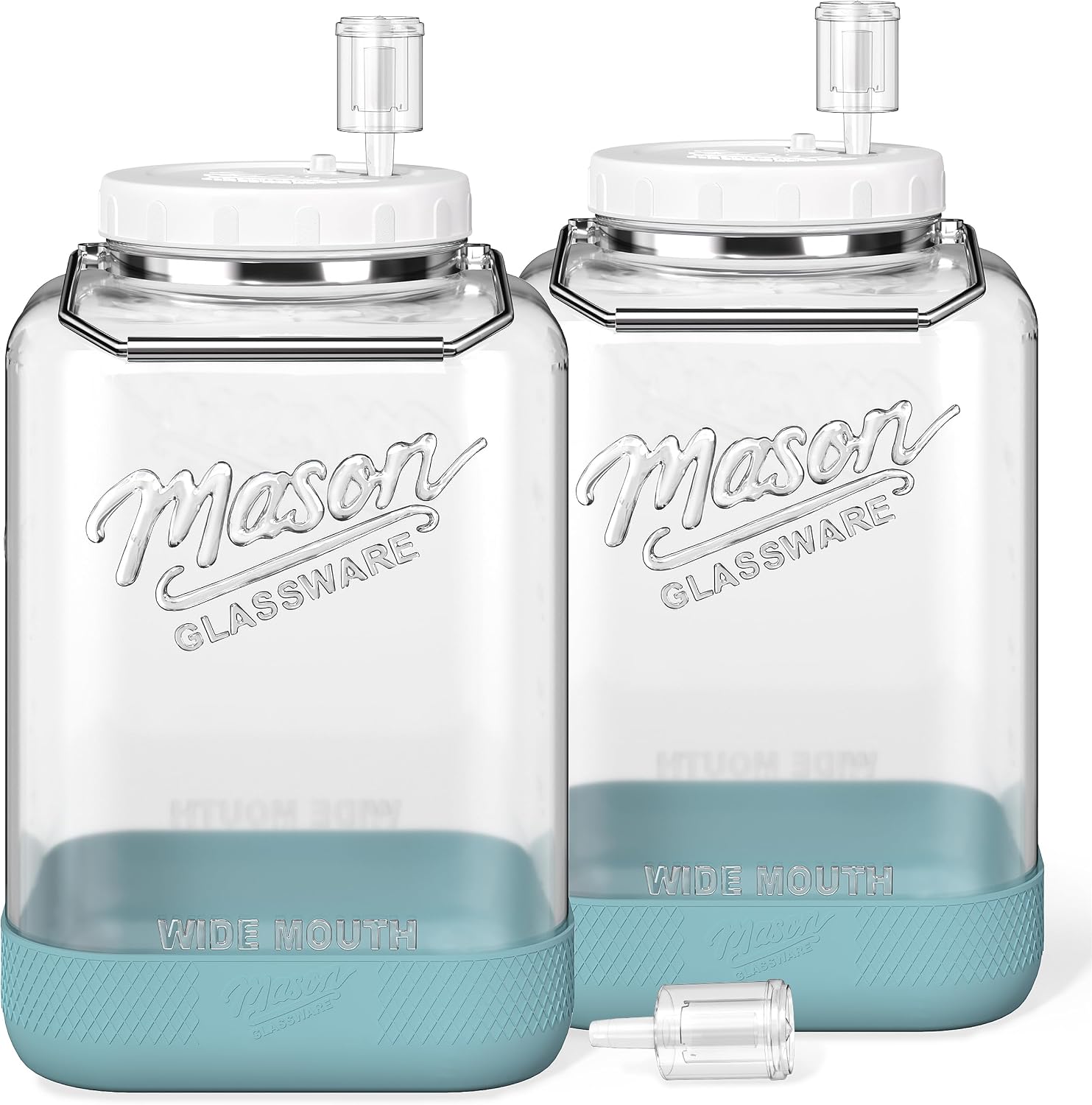 Large Fermentation Jars with Airlock, 2 Gallon Glass Jar with Lid | 2 Pack Square Wide Mouth Mason Jar, Stainless