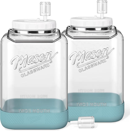 Large Fermentation Jars with Airlock, 2 Gallon Glass Jar with Lid | 2 Pack Square Wide Mouth Mason Jar, Stainless
