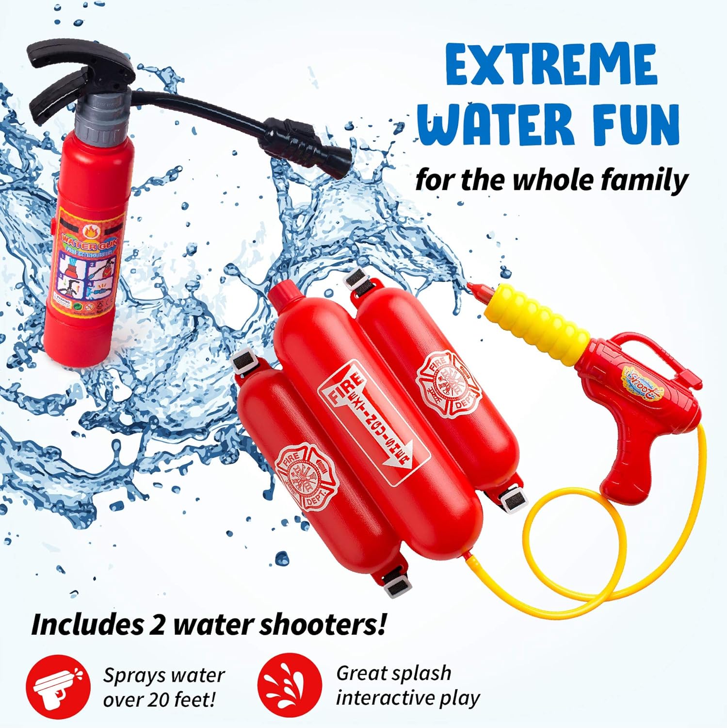 Firefighter Costume, Water Gun Backpack for Kids, 5-Piece, 3+ | Includes Toy Fire Extinguisher, Backpack Water Gun