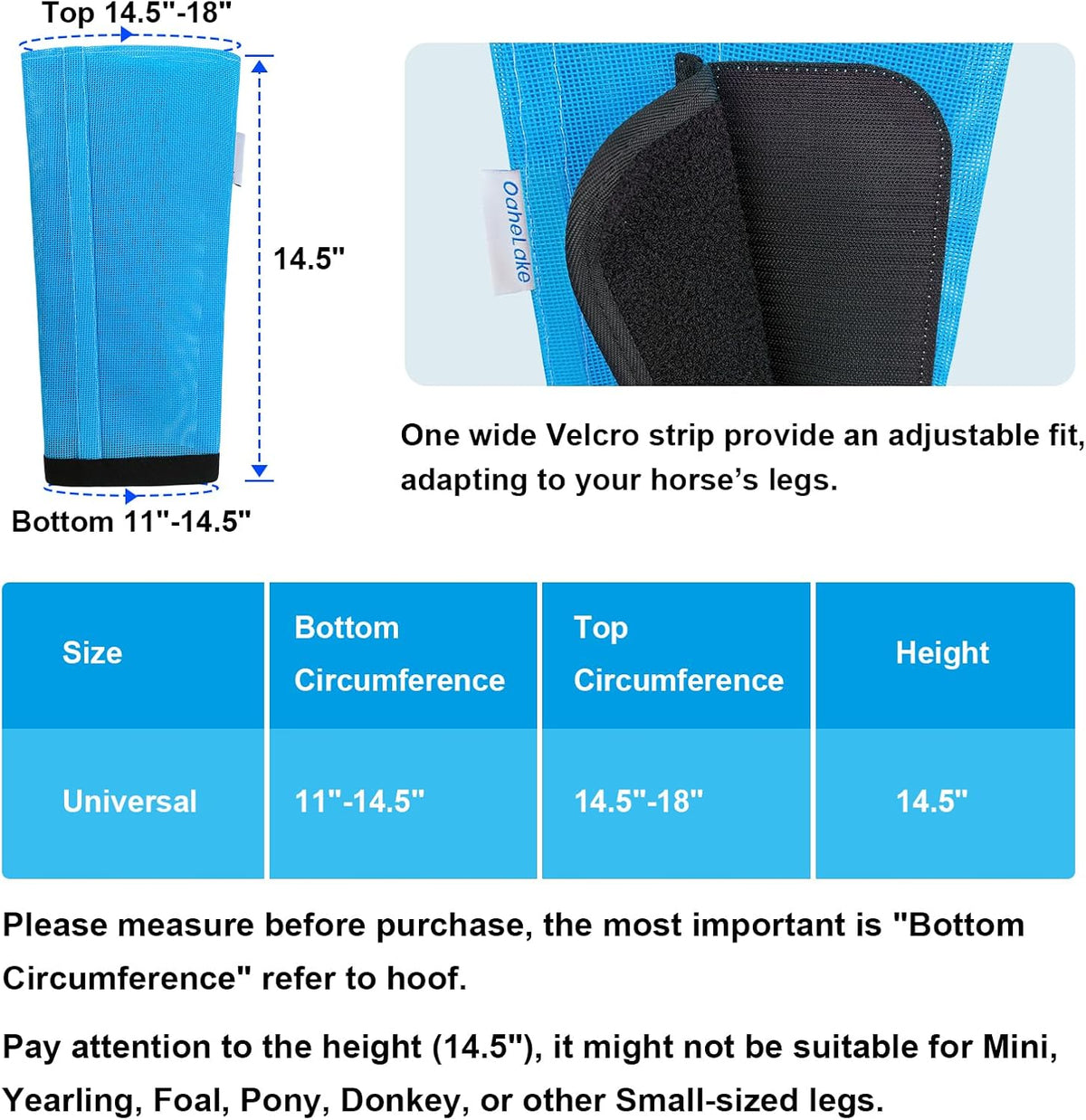 Fly Boots for Horses Set of 4, Equine Loose Fitting Leggings (Sky Blue)
