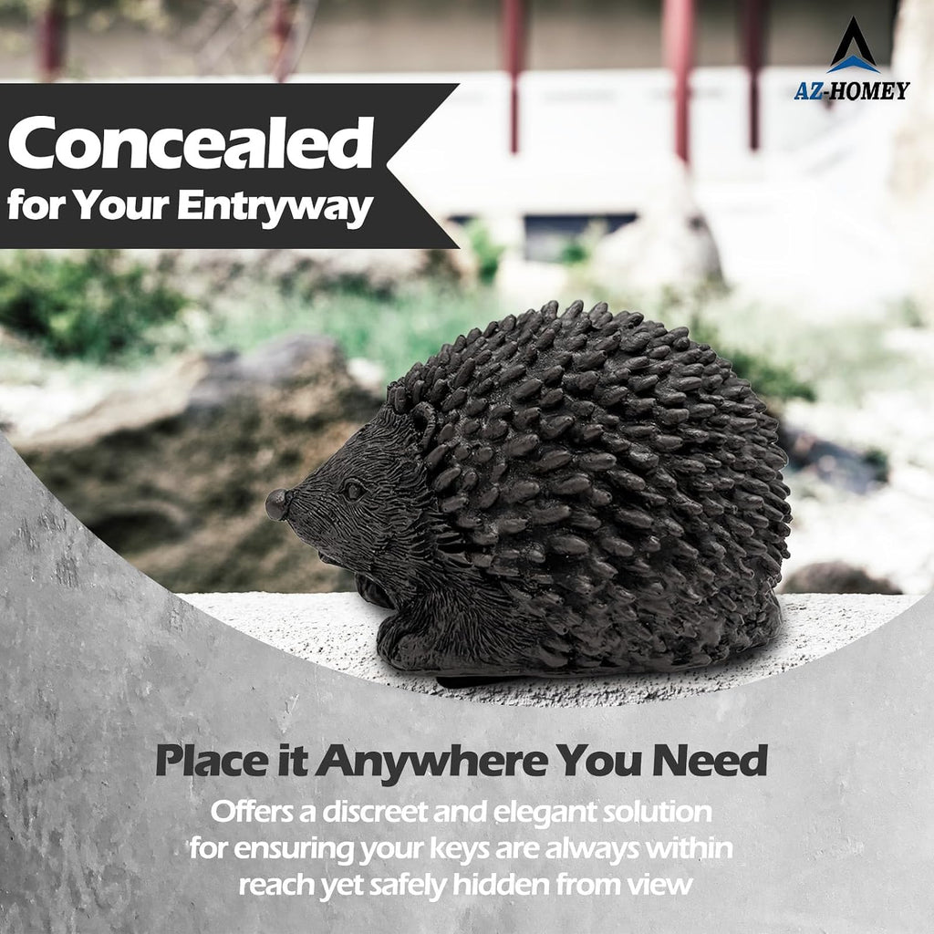 Hedgehog Key Hider Outdoor – Resin Waterproof Fake Rock Hide a Key, Secure Spare Key Holder with Secret Storage