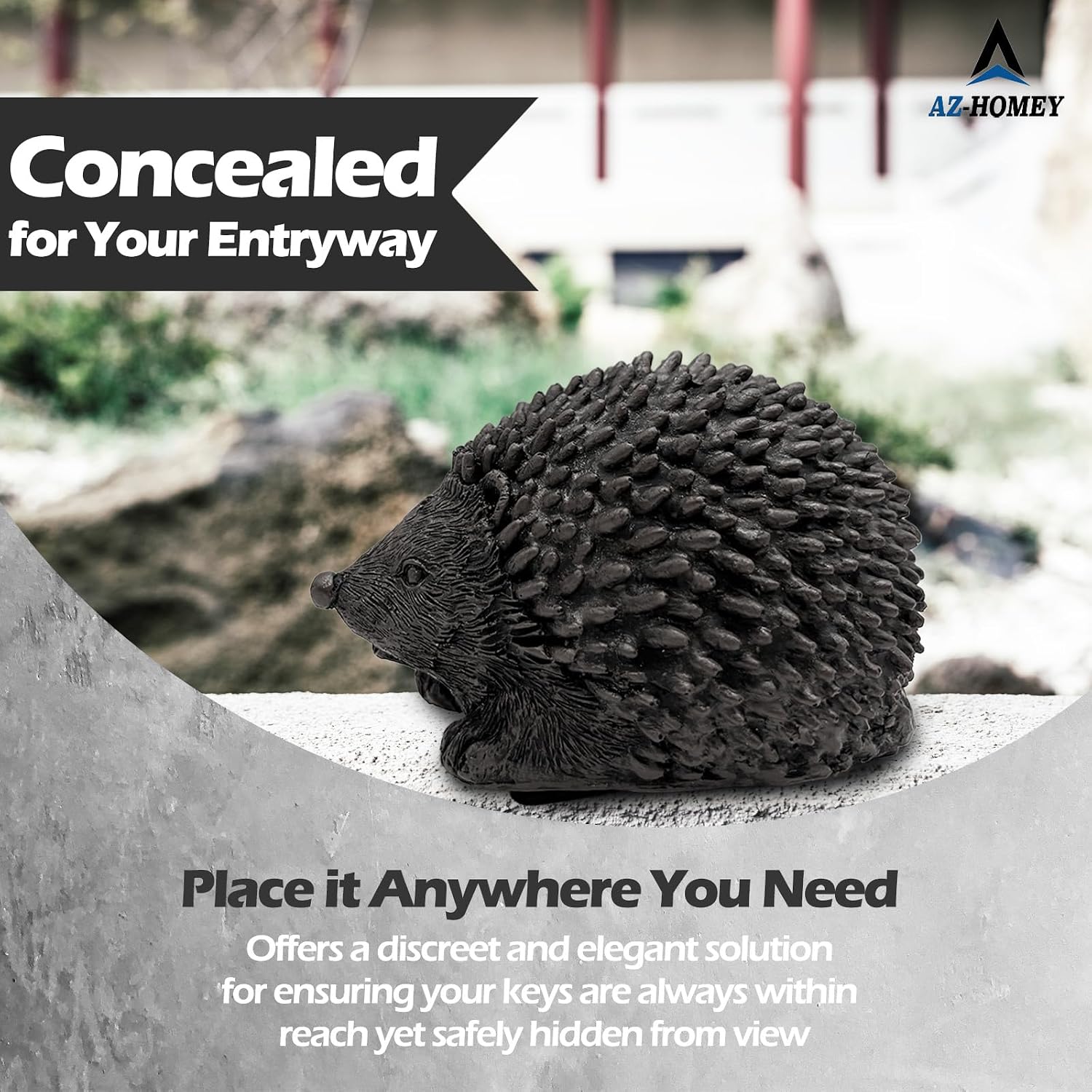 Hedgehog Key Hider Outdoor – Resin Waterproof Fake Rock Hide a Key, Secure Spare Key Holder with Secret Storage