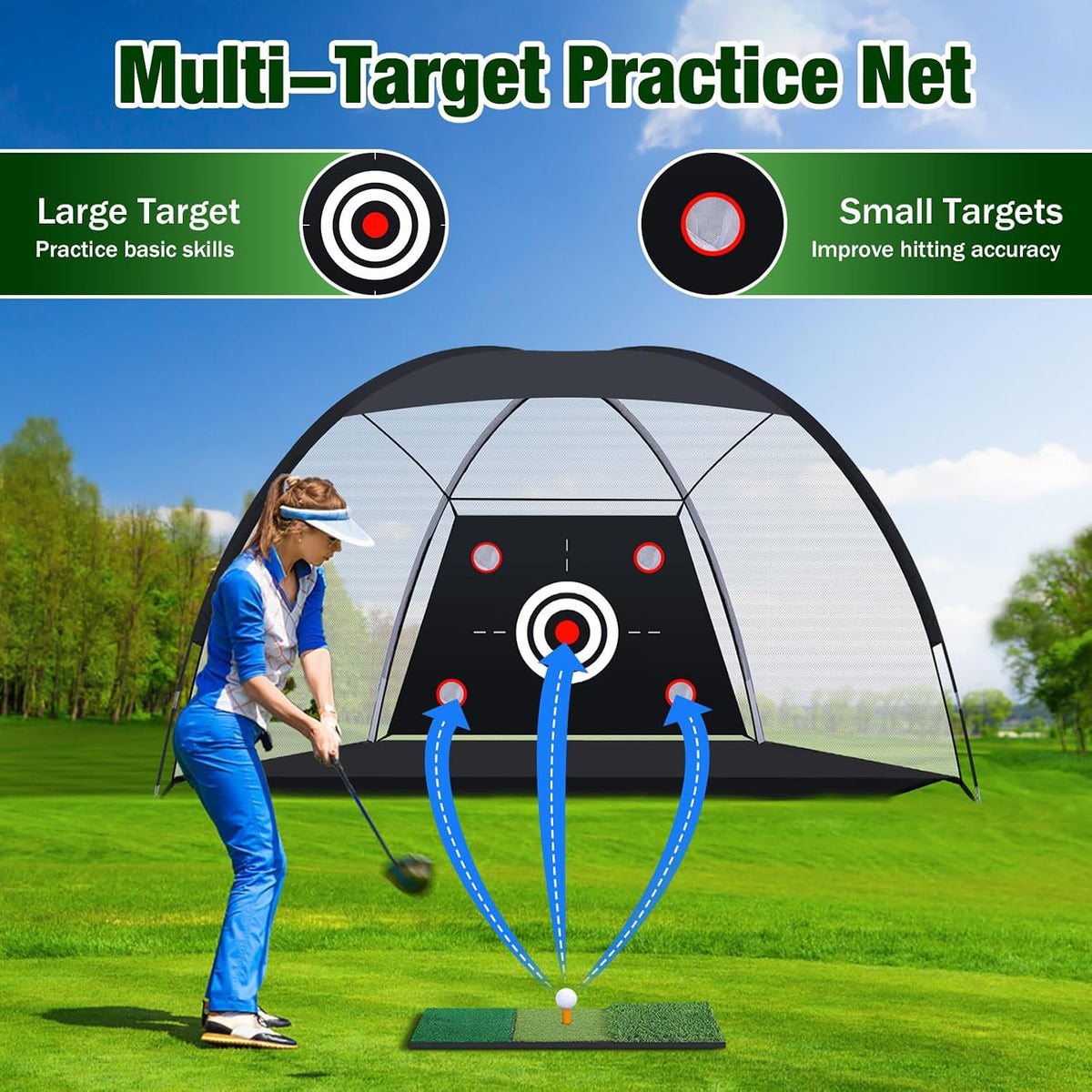 Golf Net, 10 x 7 ft Golf Practice Net with Tri-Turf Mat