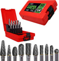 Carbide Burr Set 1/4" Shank 10-Pc Double Cut Die Grinder Bits Metal
