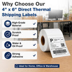 4x6 Direct Thermal Shipping Label Roll - Commercial Grade 1000 Labels