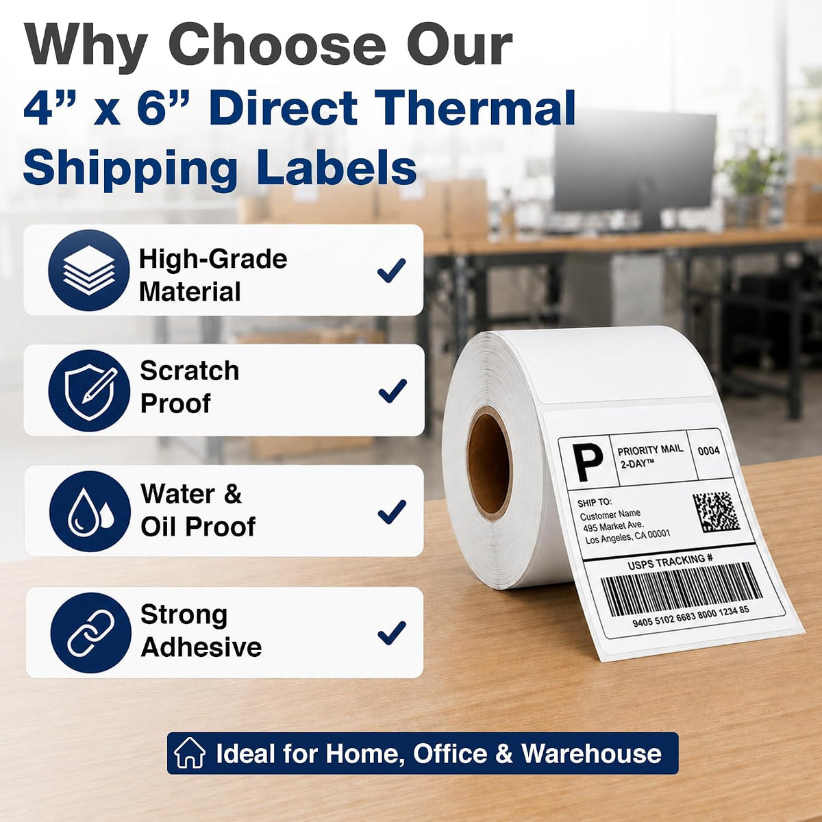 4x6 Direct Thermal Shipping Label Roll - Commercial Grade 1000 Labels