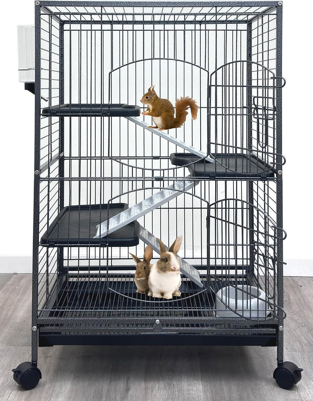 Large 37-inch 4-Levels Metal Ferret Guinea Pig Cage 2 Large Front Doors Small Animal Hutch for Squirrel Rabbit