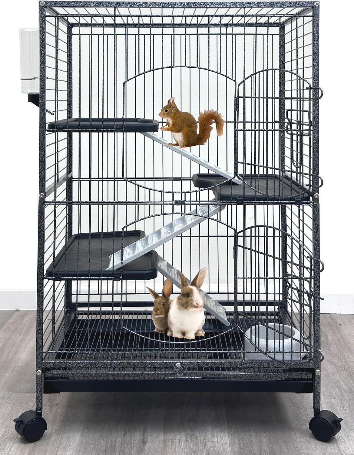 Large 37-inch 4-Levels Metal Ferret Guinea Pig Cage 2 Large Front Doors Small Animal Hutch for Squirrel Rabbit