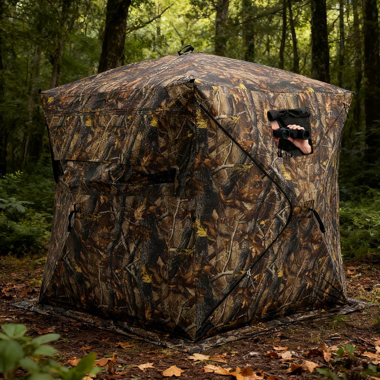 270°See Through Hunting Blind, 2-3 Person Pop Up Camouflage Tent with Carrying Bag, Portable Hunting Tent with