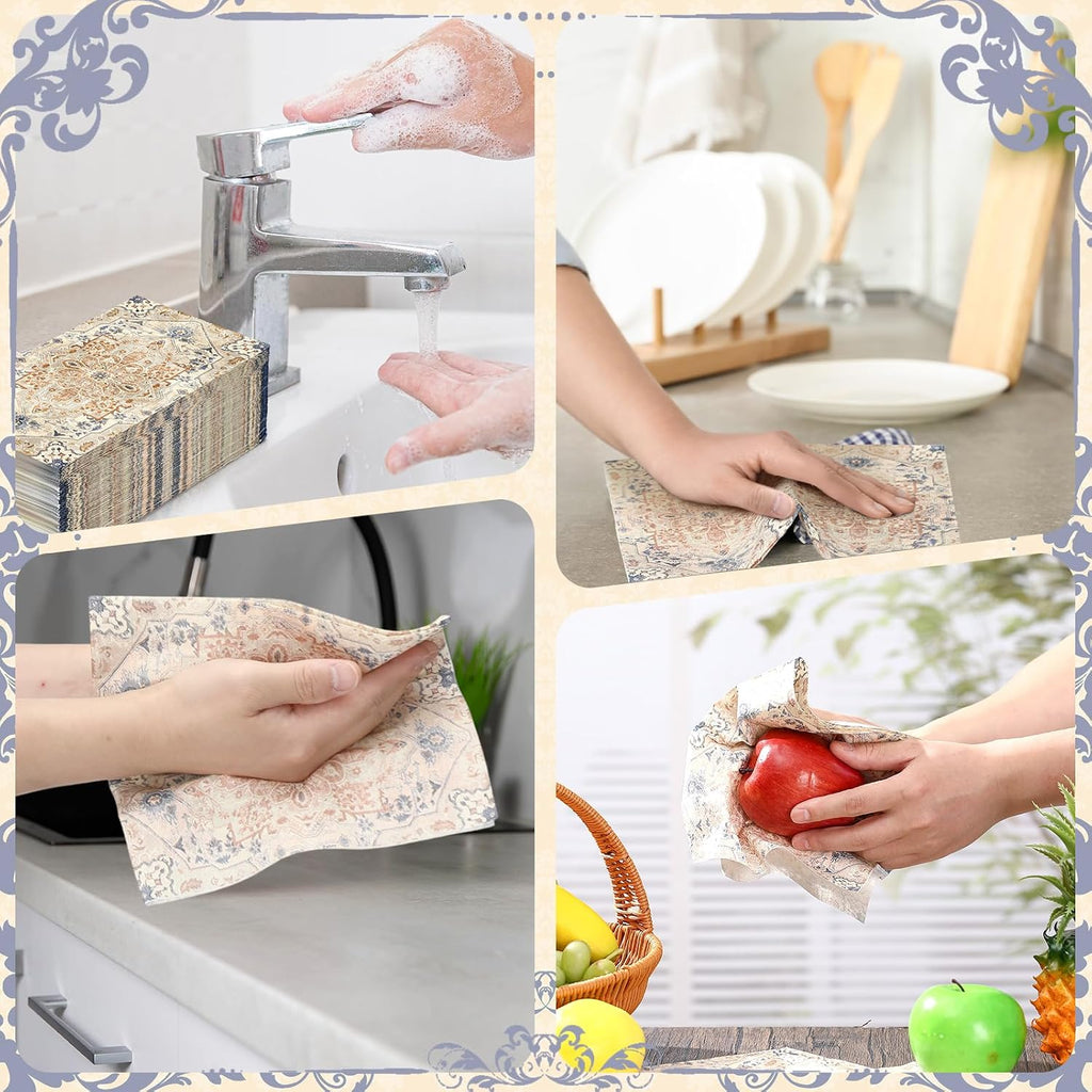 100 Pcs Boho Napkins Paper Guest Towels, Orange and Cyan