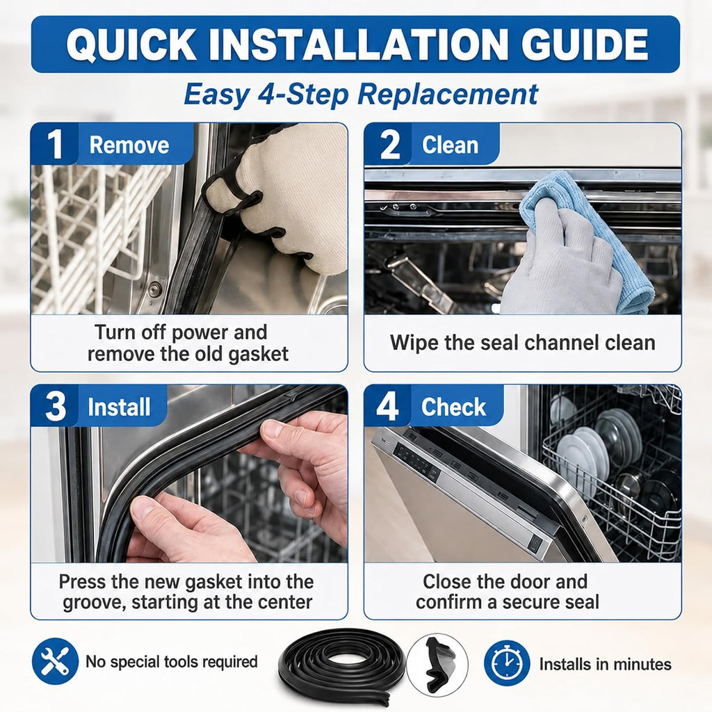W11177741 Dishwasher Door Gasket Seal Replacement, Fix Leaks, Easy Install