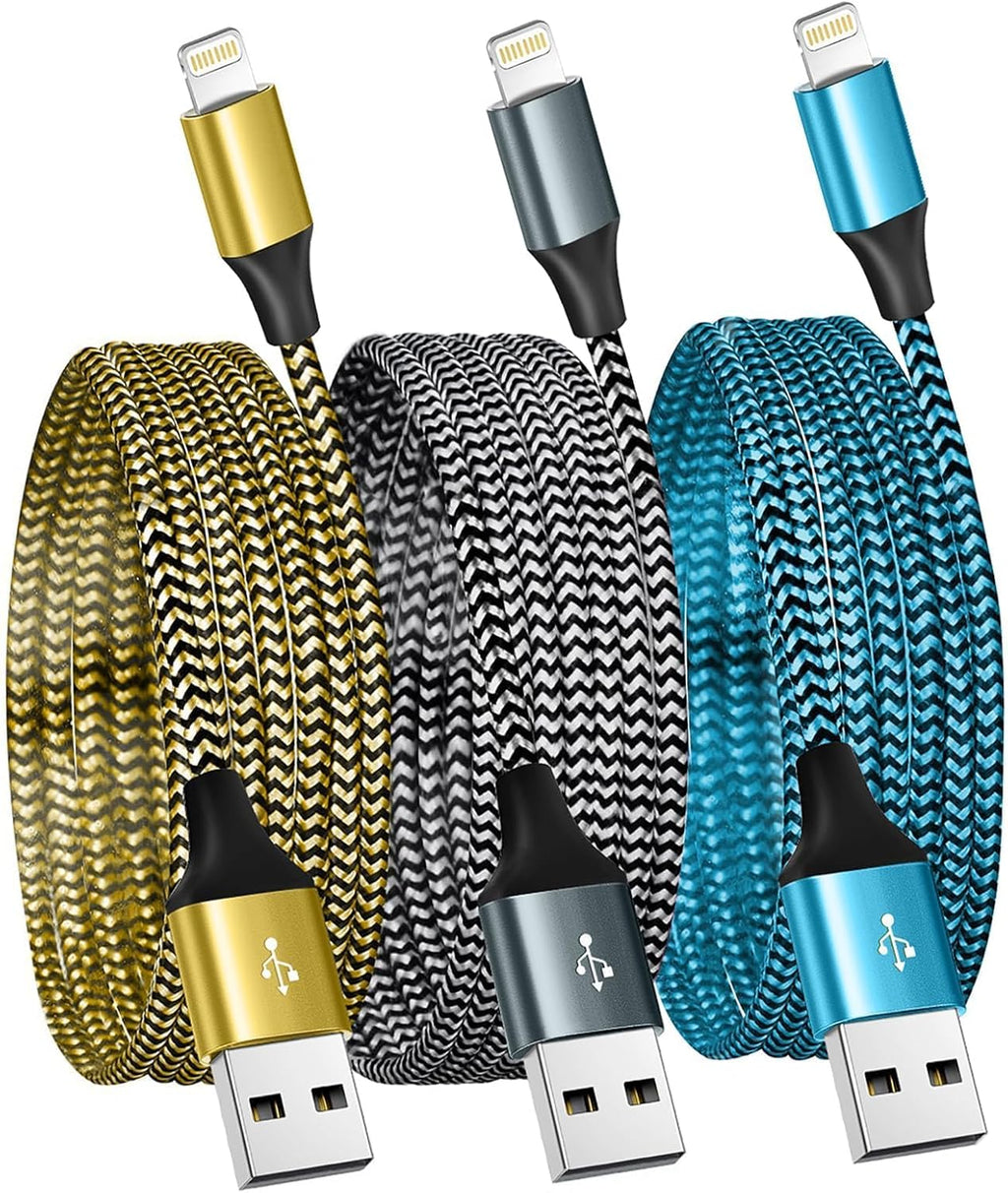 for iPhone Charger 3 Pack 6FT USB Lightning Cable MFi Certified Fast Charging Nylon Braided for iPhone Charger Cord