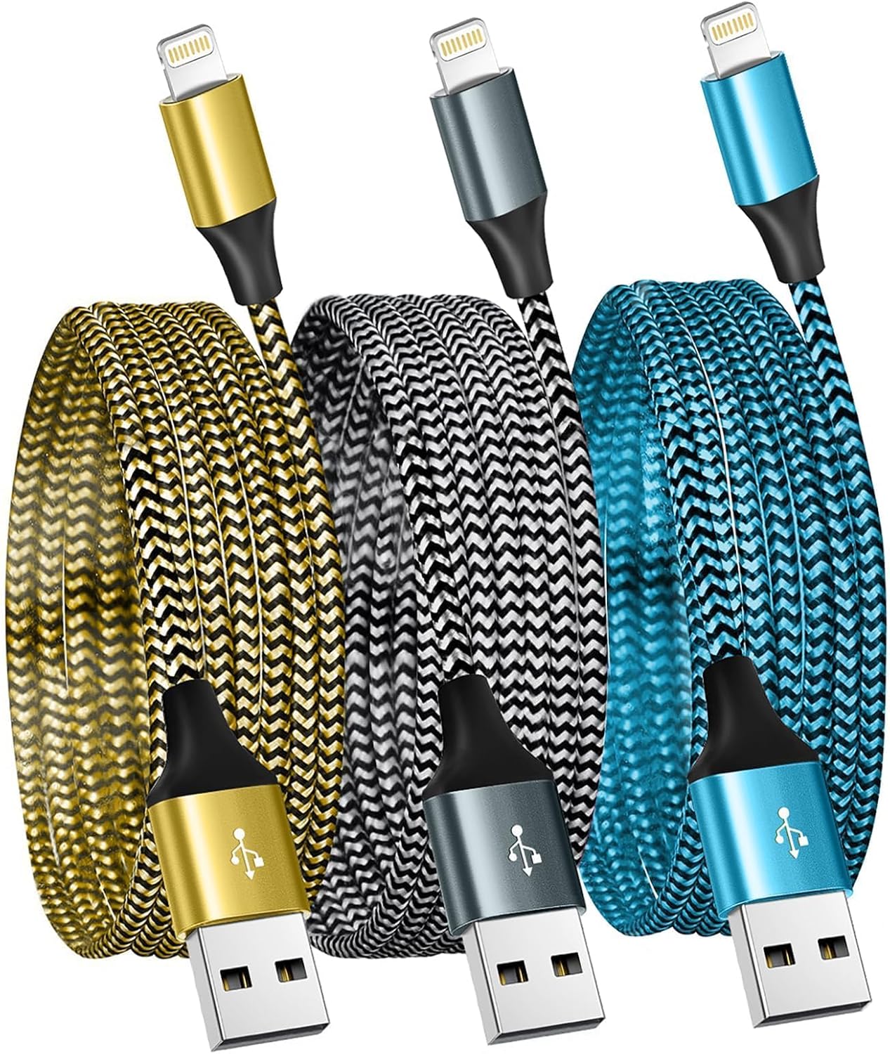 for iPhone Charger 3 Pack 6FT USB Lightning Cable MFi Certified Fast Charging Nylon Braided for iPhone Charger Cord
