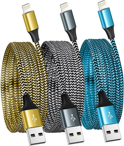for iPhone Charger 3 Pack 6FT USB Lightning Cable MFi Certified Fast Charging Nylon Braided for iPhone Charger Cord